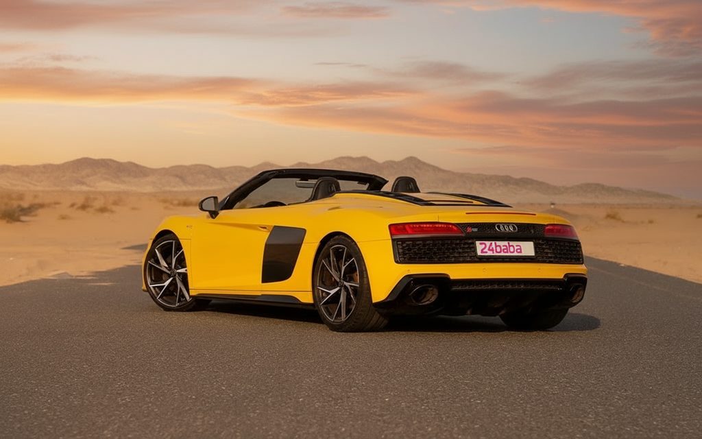 Audi R8 2021 Yellow rear view showing taillights