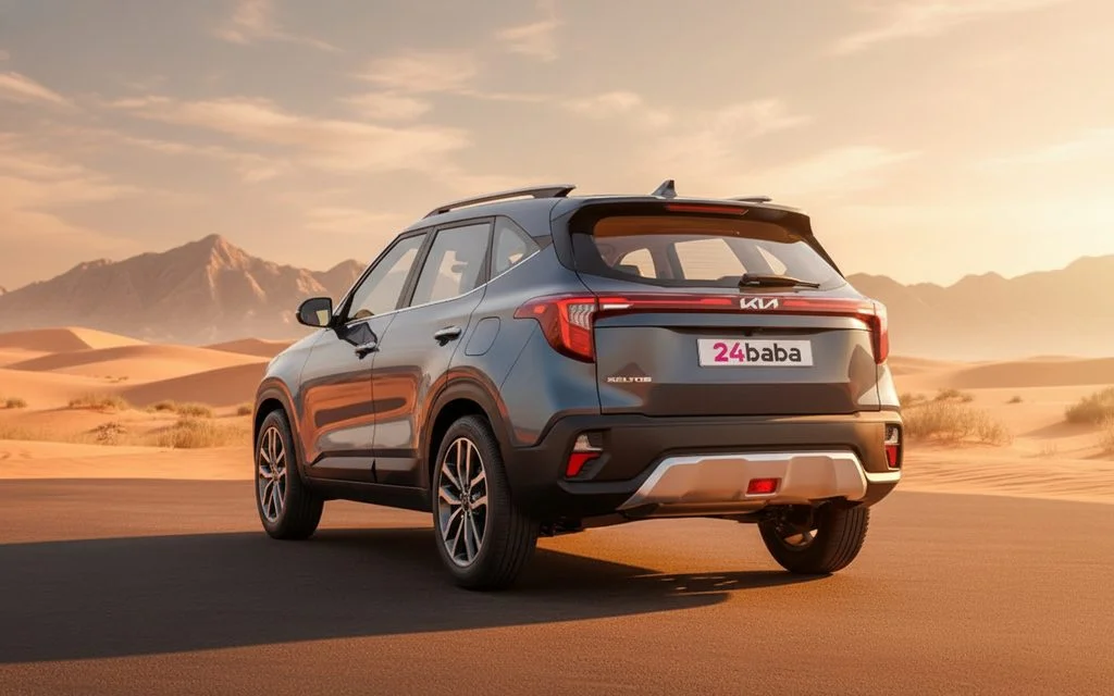 Kia Seltos 2024 Grey rear view showing taillights – rental in Dubai