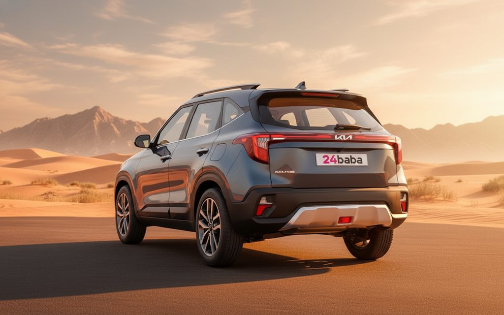 Kia Seltos 2024 Grey rear view showing taillights – rental in Dubai