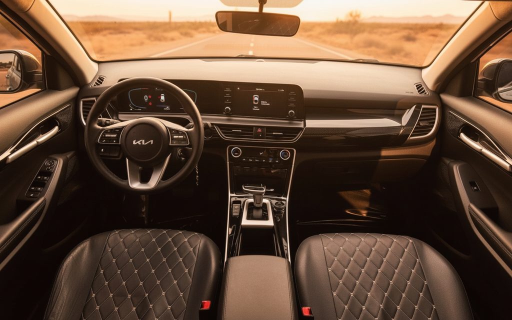 Kia Seltos 2025 interior view showing trim – rental in Dubai