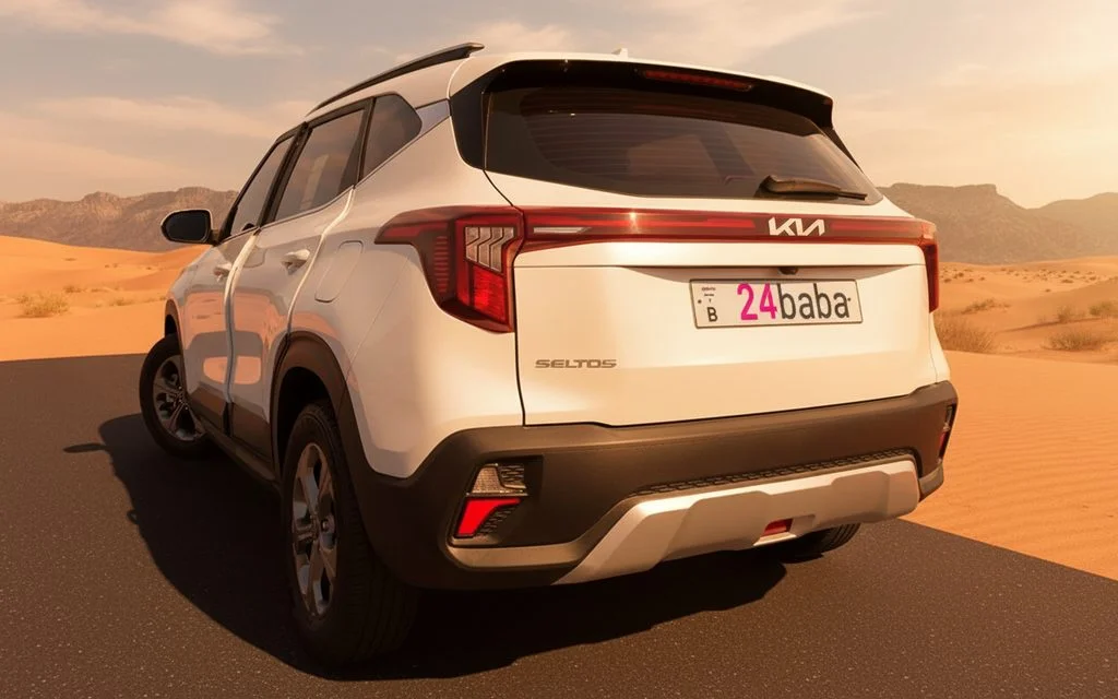 Kia Seltos 2025 White rear view showing taillights – rental in Dubai