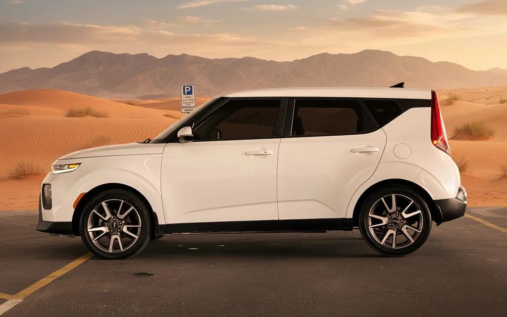 Kia Soul 2022 White side profile – rental in Dubai