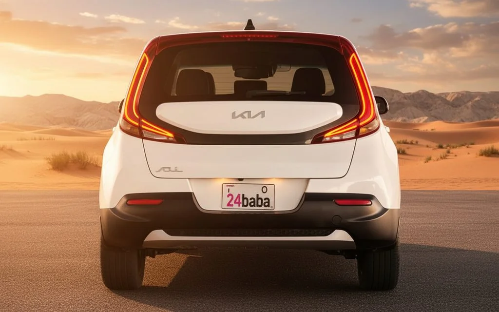 Kia Soul 2022 White rear view showing taillights – rental in Dubai