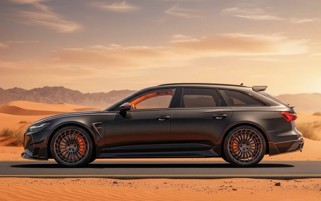 Audi Rs6 2023 Black side profile – rental in Dubai