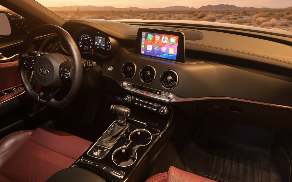 Kia Stinger 2024 interior view showing trim – rental in Dubai