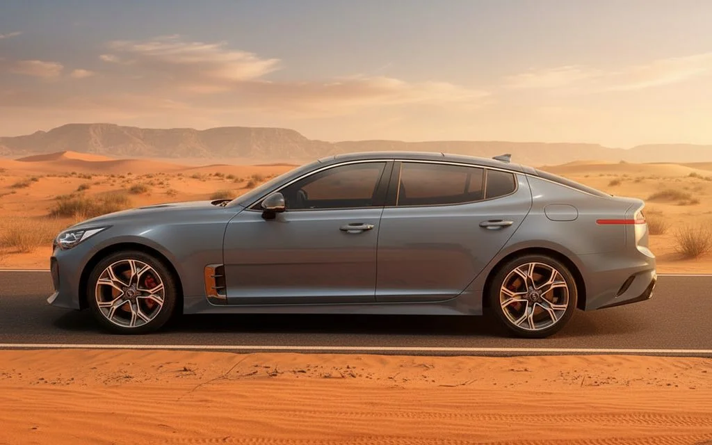 Kia Stinger 2024 Grey side profile – rental in Dubai