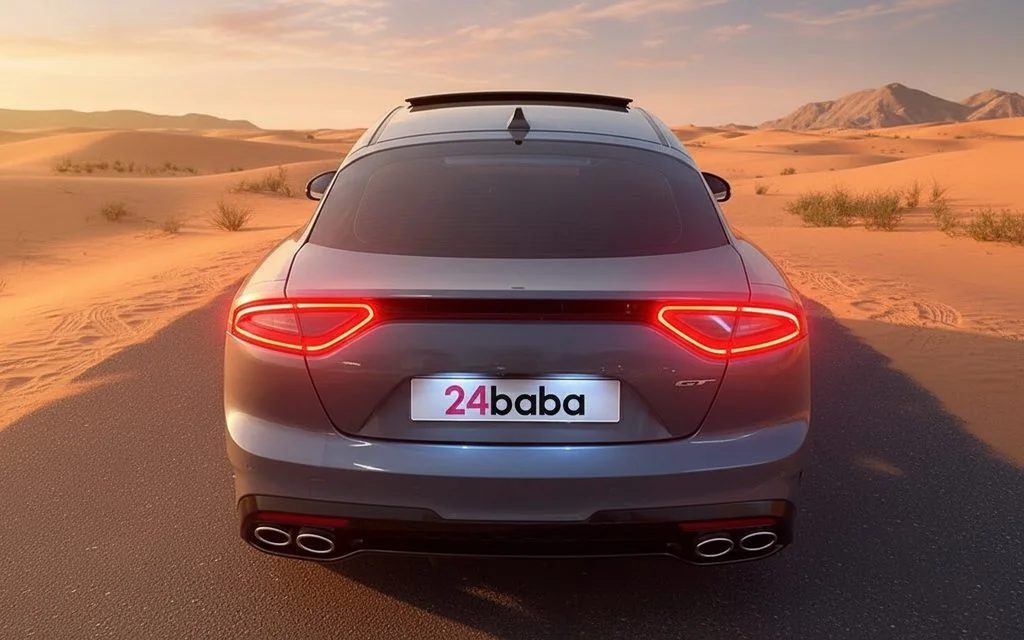 Kia Stinger 2024 Grey rear view showing taillights – rental in Dubai