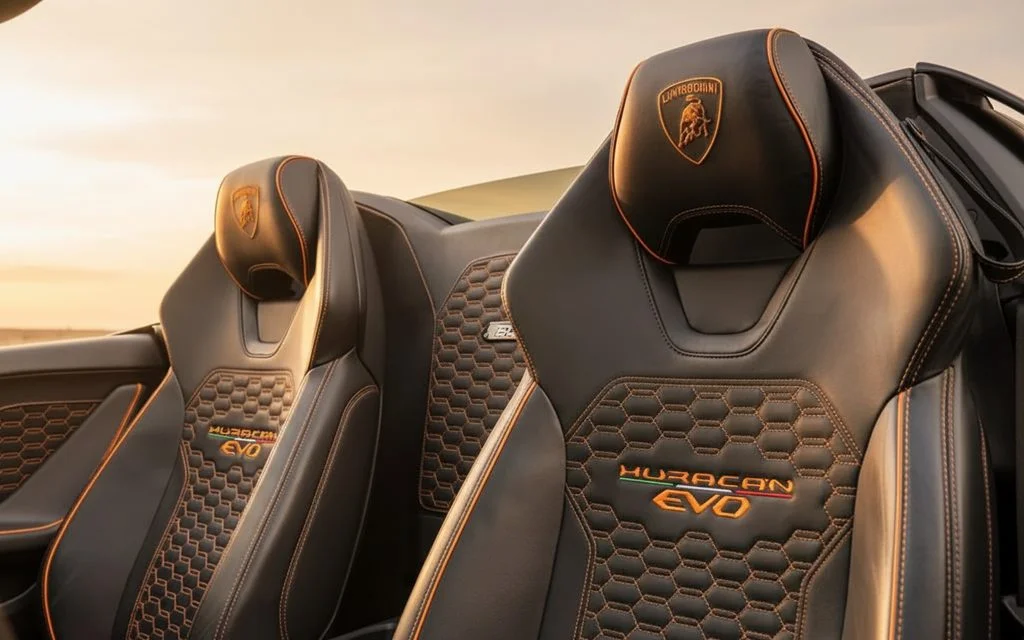 Lamborghini Huracan 2023 leather seats and cabin – rental in Dubai