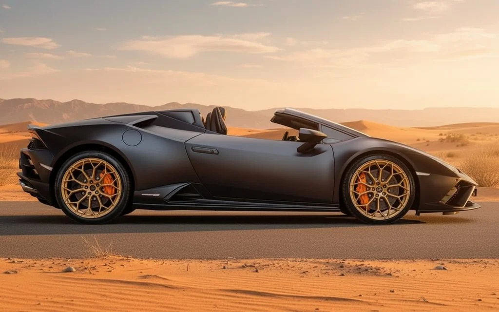 Lamborghini Huracan 2023 Black side profile – rental in Dubai