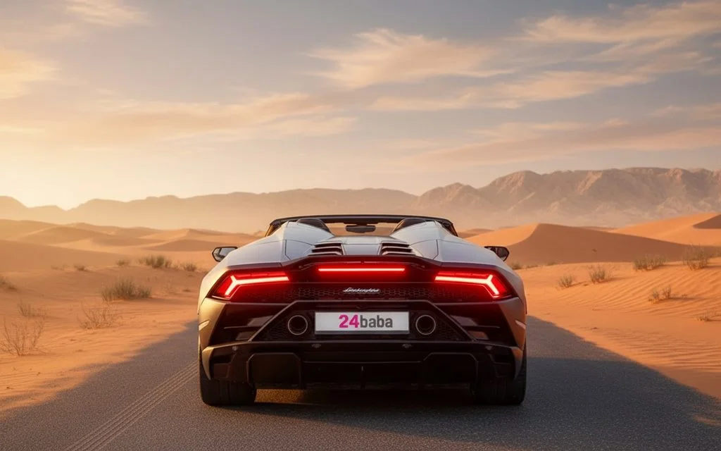 Lamborghini Huracan 2023 Black rear view showing taillights – rental in Dubai