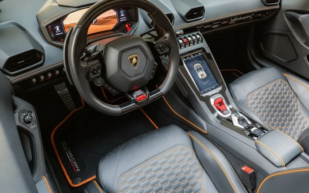 Lamborghini Huracan 2023 interior view showing trim – rental in Dubai