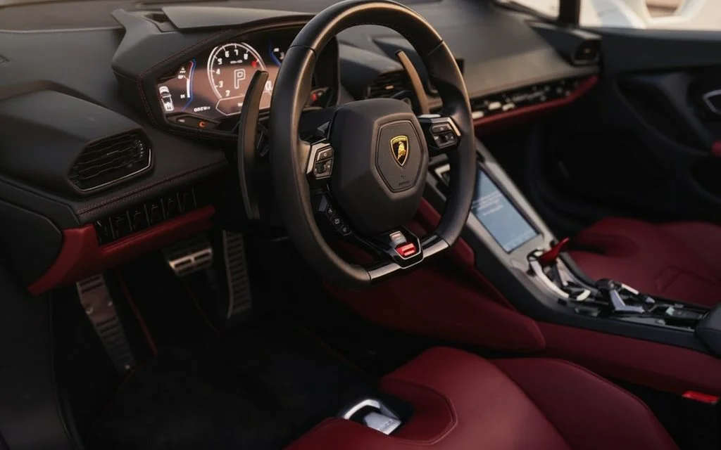 Lamborghini Huracan 2023 interior view showing trim – rental in Dubai