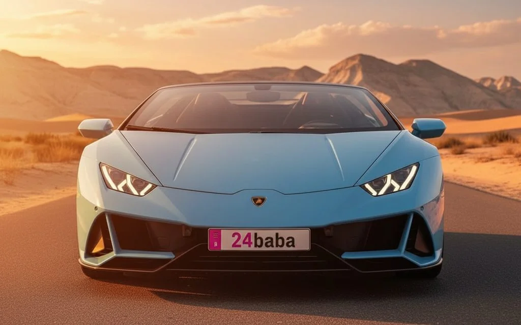 Lamborghini Huracan 2025 Blue front view with headlights – rental in Dubai