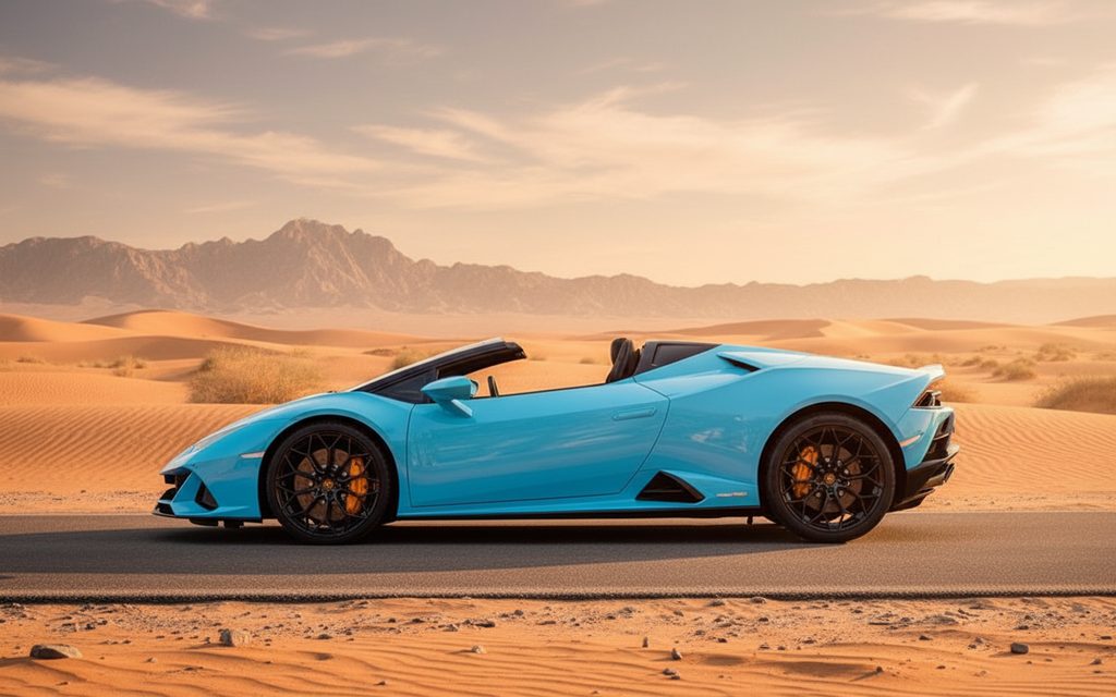 Lamborghini Huracan 2025 Blue side profile – rental in Dubai