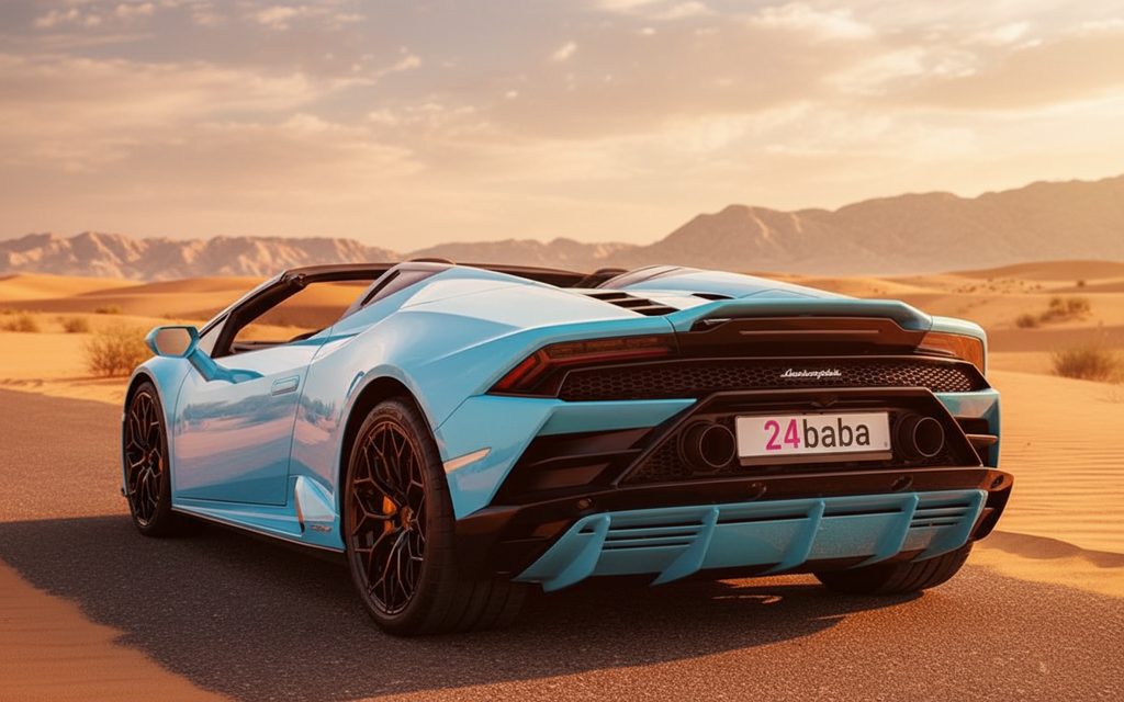 Lamborghini Huracan 2025 Blue rear view showing taillights – rental in Dubai