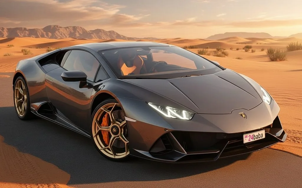 Lamborghini Huracan 2021 Grey front view with headlights – rental in Dubai