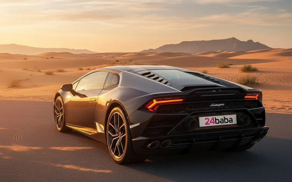 Lamborghini Huracan 2021 Grey rear view showing taillights – rental in Dubai