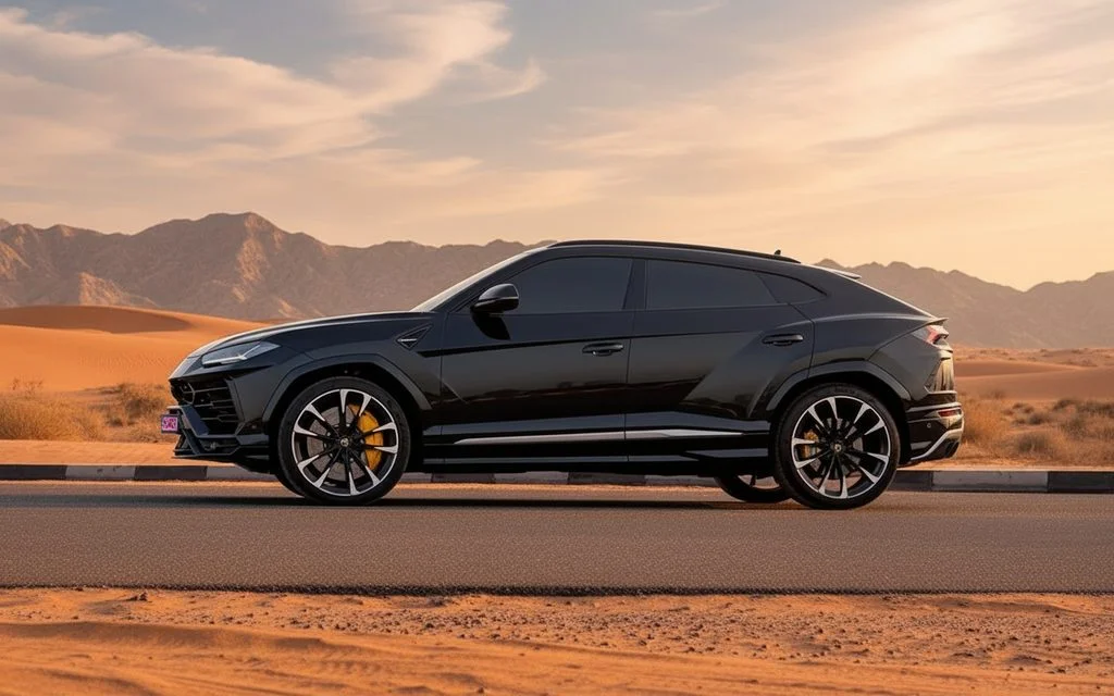 Lamborghini Urus 2021 Black side profile – rental in Dubai