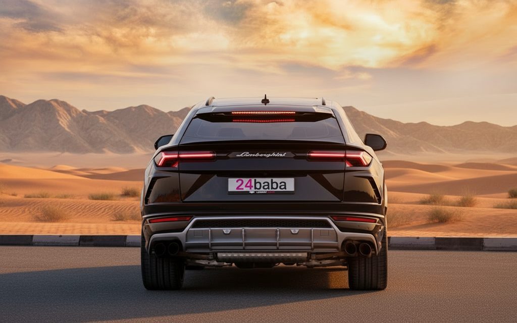 Lamborghini Urus 2021 Black rear view showing taillights – rental in Dubai