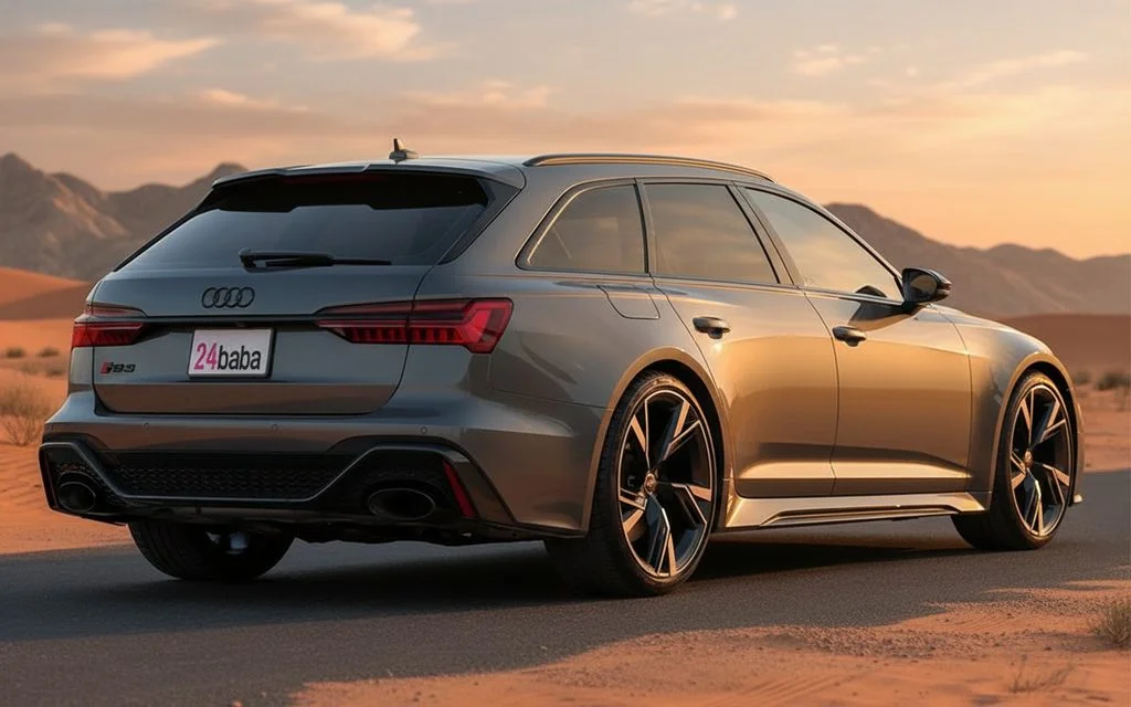 Audi Rs6 2022 Grey rear view showing taillights – rental in Dubai