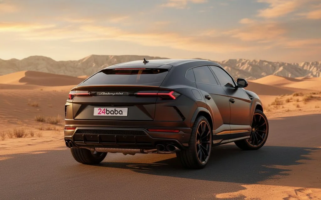 Lamborghini Urus 2023 Black rear view showing taillights – rental in Dubai