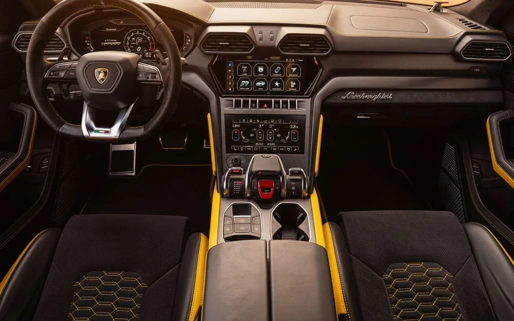 Lamborghini Urus 2023 interior view showing trim – rental in Dubai
