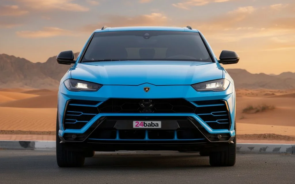 Lamborghini Urus 2020 Blue front view with headlights – rental in Dubai