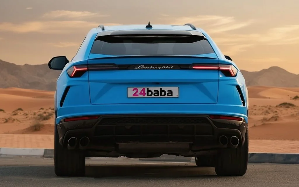 Lamborghini Urus 2020 Blue rear view showing taillights – rental in Dubai