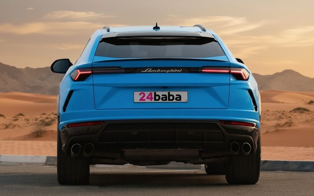 Lamborghini Urus 2020 Blue rear view showing taillights – rental in Dubai