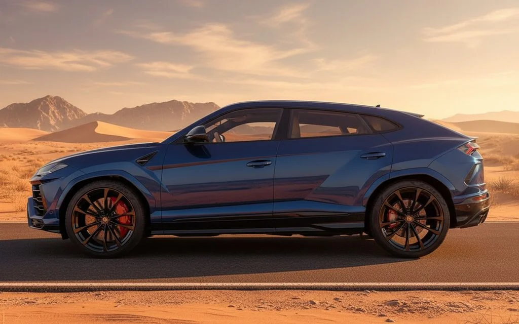 Lamborghini Urus 2022 Blue side profile – rental in Dubai