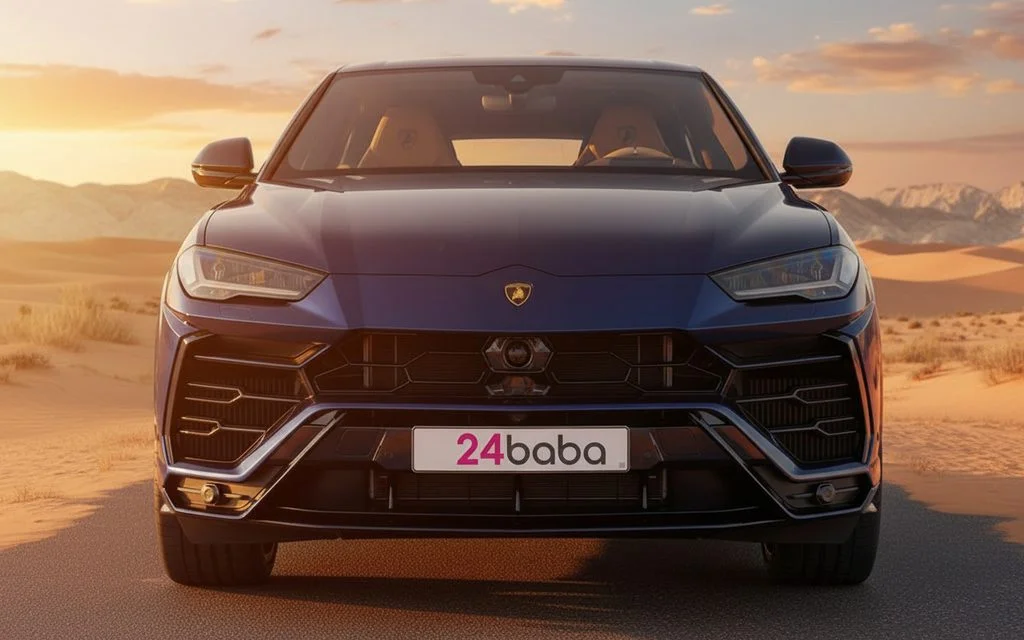 Lamborghini Urus 2022 Blue front view with headlights – rental in Dubai