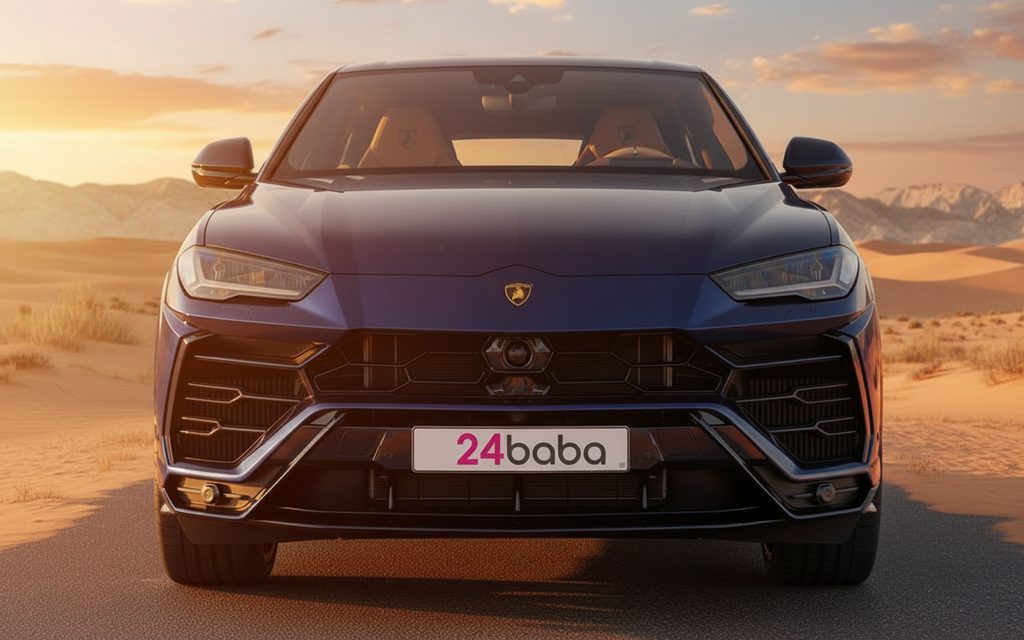 Lamborghini Urus 2022 Blue front view with headlights – rental in Dubai