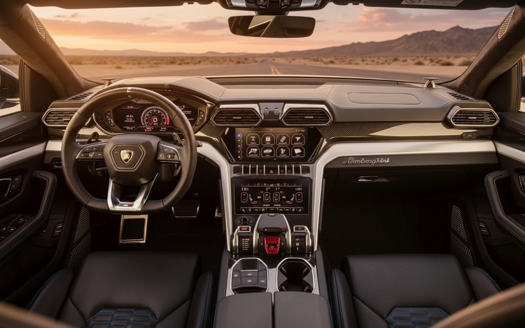 Lamborghini Urus 2022 interior view showing trim – rental in Dubai