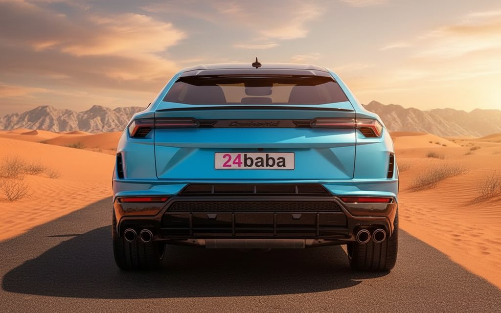 Lamborghini Urus 2025 Blue rear view showing taillights – rental in Dubai