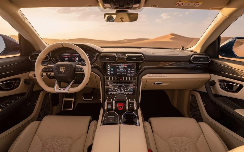 Lamborghini Urus 2025 interior view showing trim – rental in Dubai
