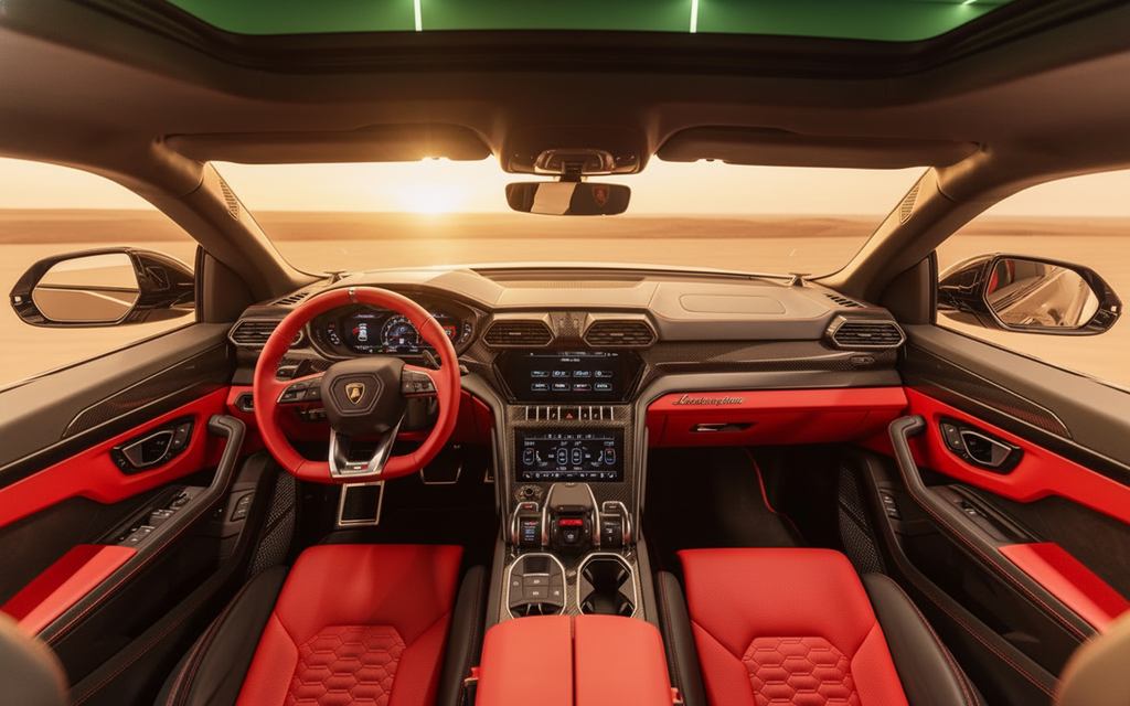 Lamborghini Urus 2022 interior view showing trim – rental in Dubai