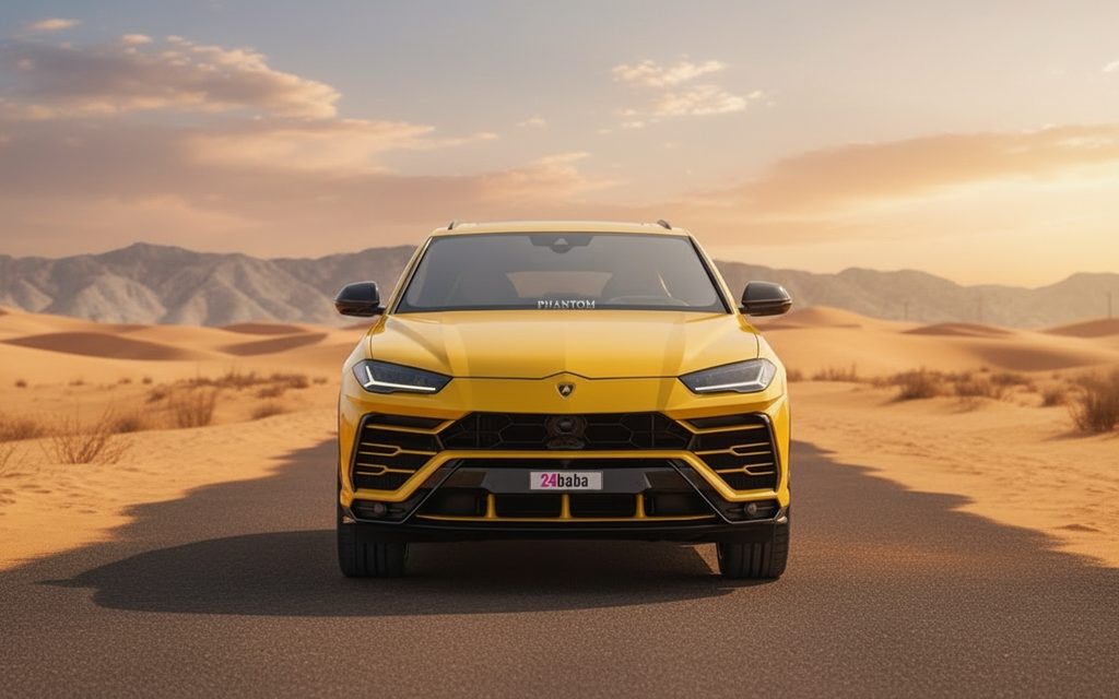 Lamborghini Urus 2021 Yellow front view with headlights – rental in Dubai