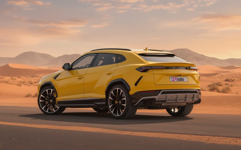 Lamborghini Urus 2021 Yellow rear view showing taillights – rental in Dubai