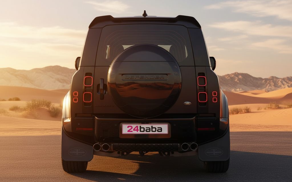 LandRover Defender 2023 Black rear view showing taillights