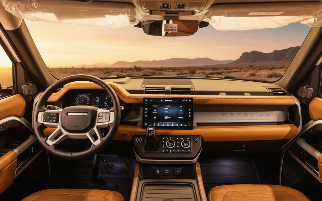 LandRover Defender 2024 interior view showing trim – rental in Dubai