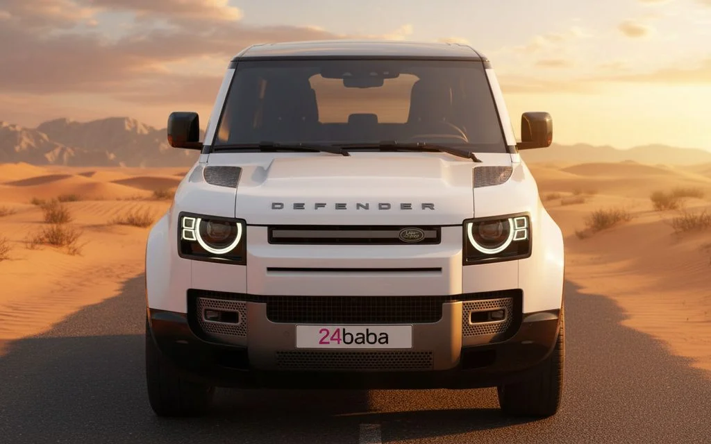 LandRover Defender 2025 White front view with headlights