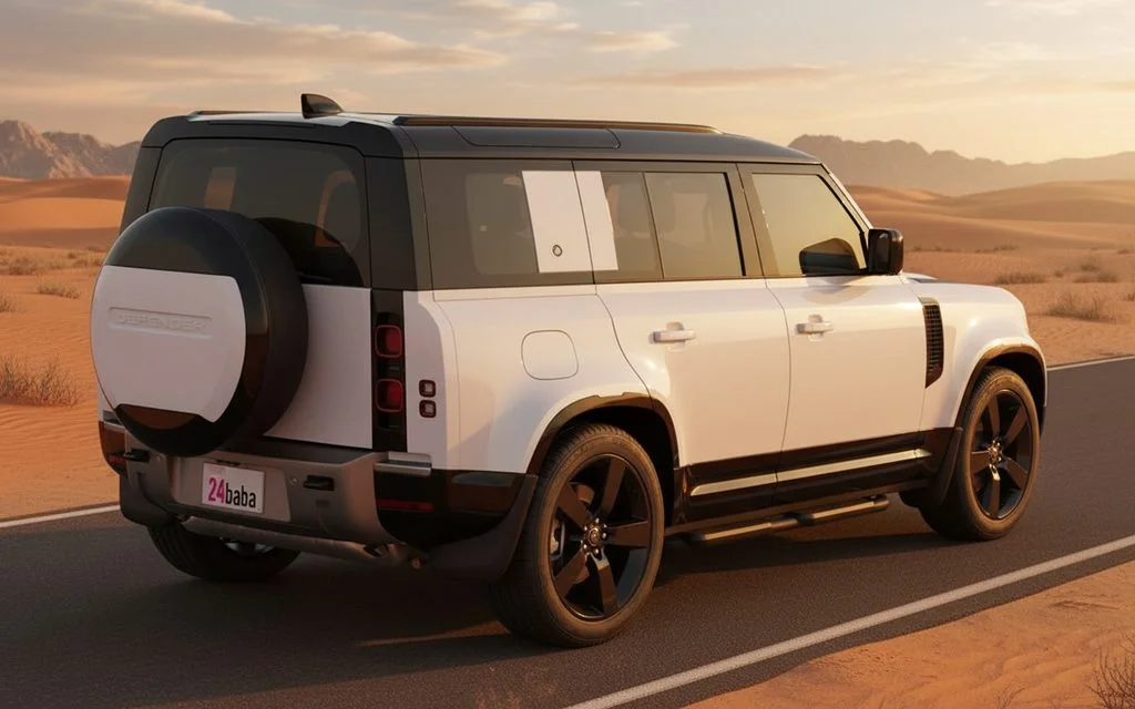 LandRover Defender 2025 White rear view showing taillights