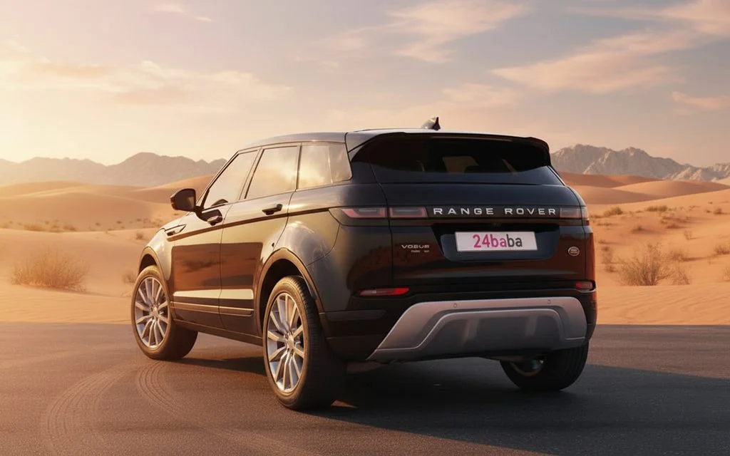LandRover RangeRoverEvoque 2021 Black rear view showing taillights – rental in Dubai
