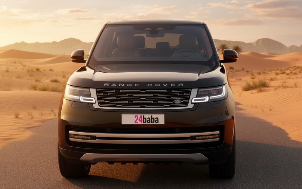 LandRover RangeRoverHse 2023 Black front view with headlights – rental in Dubai