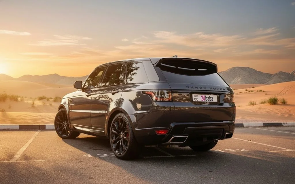 LandRover RangeRoverSport 2022 Black rear view showing taillights – rental in Dubai