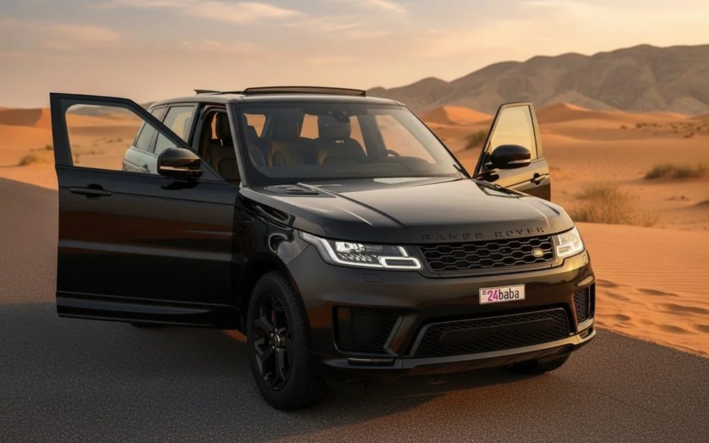 LandRover RangeRoverSport 2022 Black front view with headlights – rental in Dubai