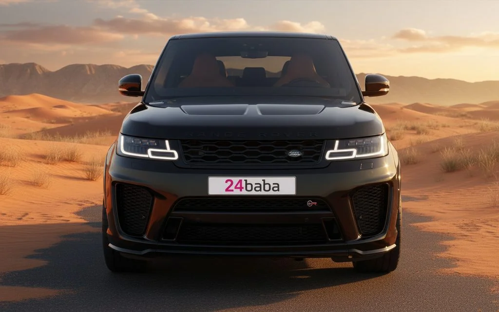 LandRover RangeRoverSport 2023 Black front view with headlights – rental in Dubai