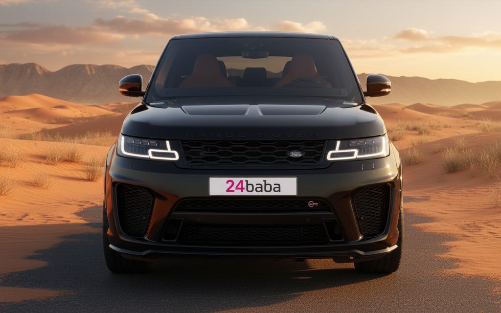 LandRover RangeRoverSport 2023 Black front view with headlights – rental in Dubai
