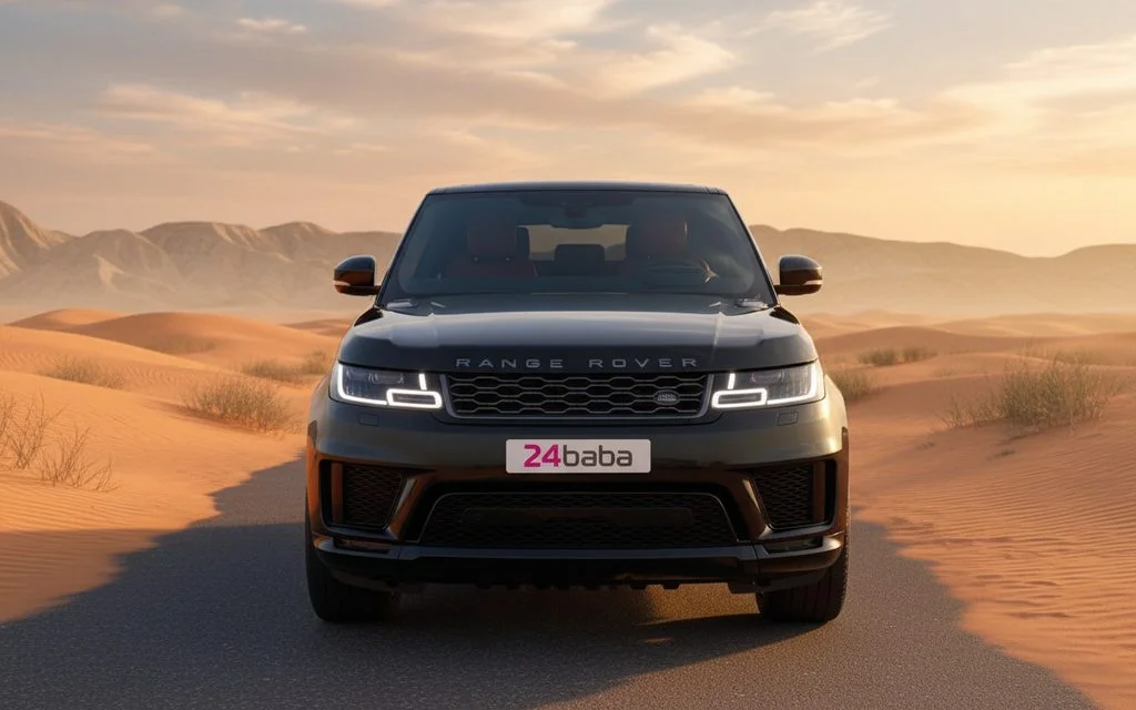 LandRover RangeRoverSport 2025 Black front view with headlights – rental in Dubai