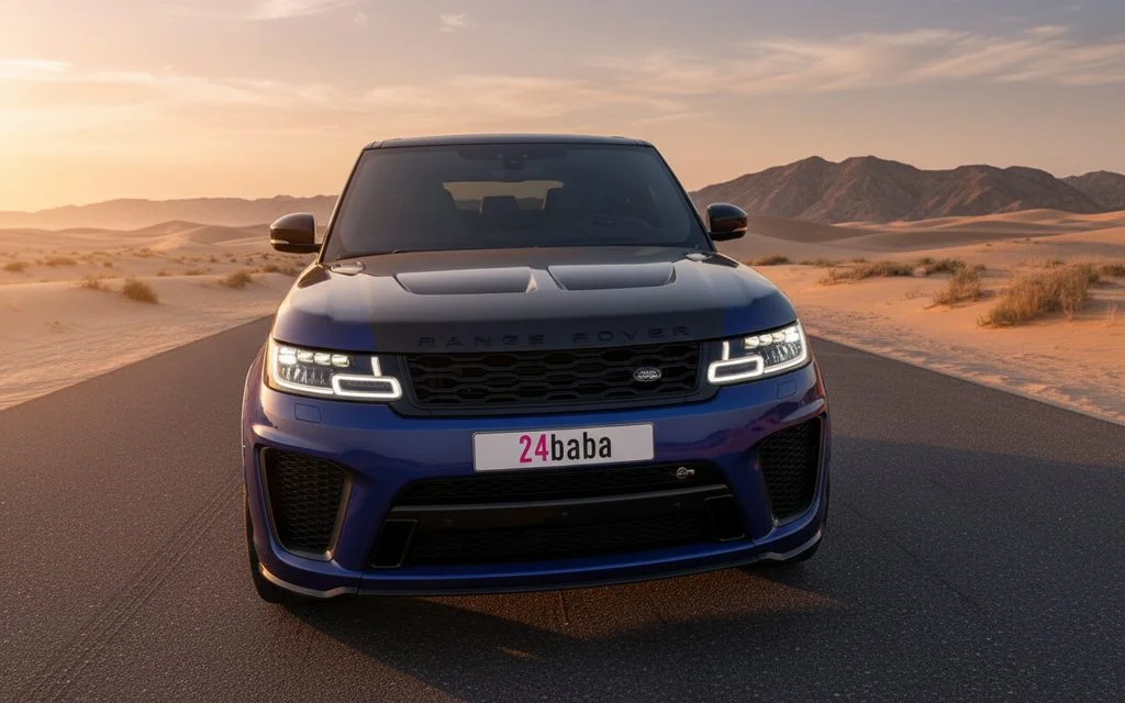 LandRover RangeRoverSport 2021 Blue front view with headlights – rental in Dubai